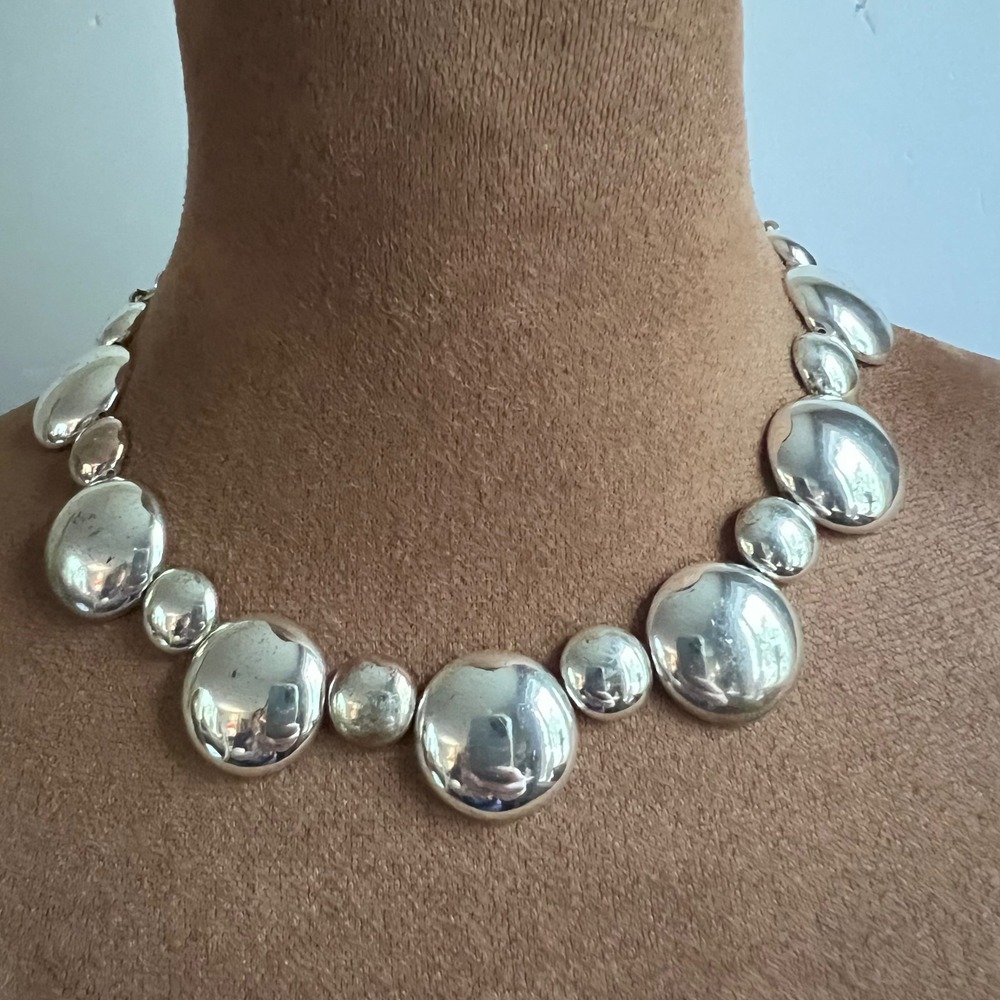 Vtg Liz Claiborne Silver Tone Chunky Bubble  Necklace 16-19" Modernist